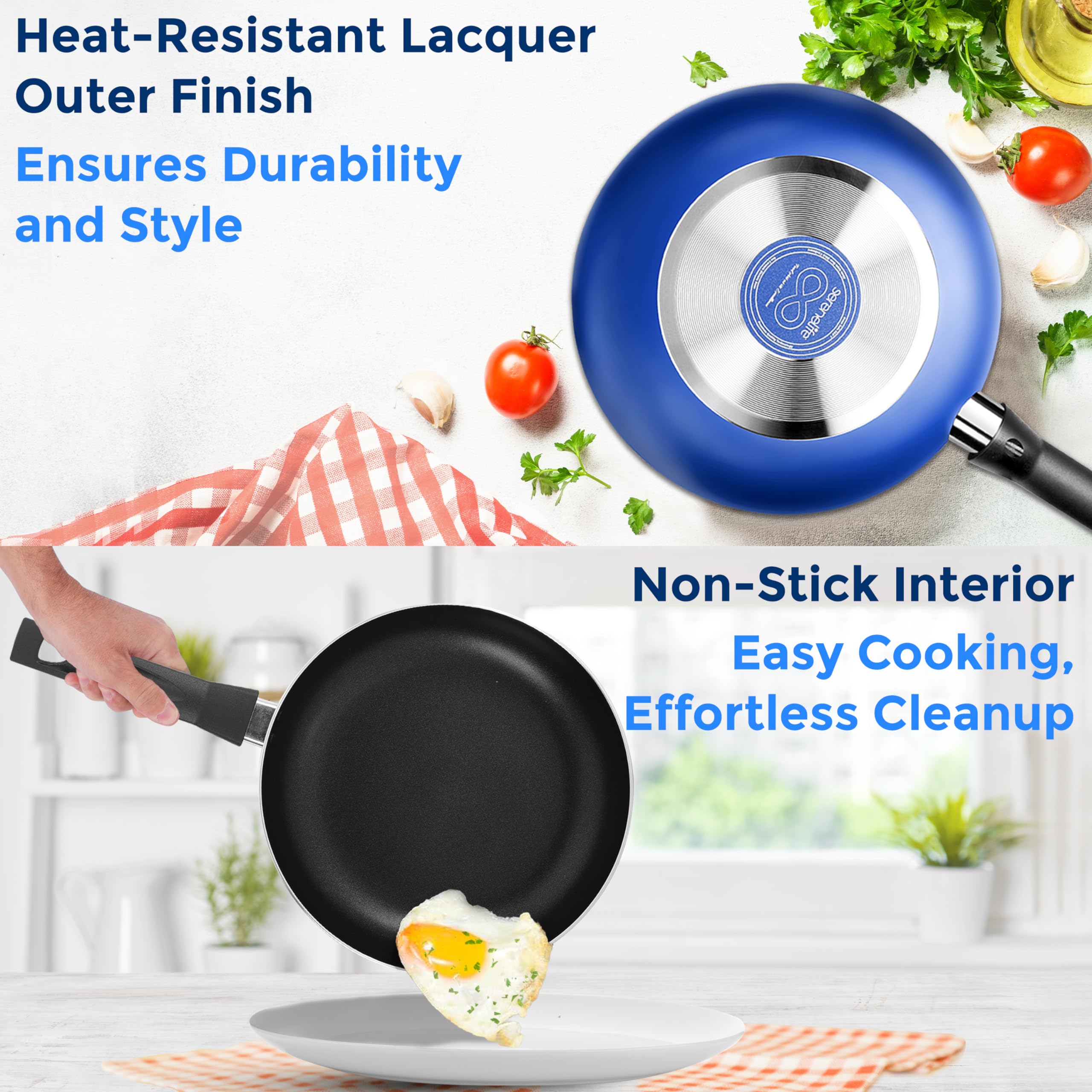 SereneLife 20-Piece Blue Nonstick Cookware Set with Knives, Pots, Pans & Utensils - Heat Resistant, Dishwasher Safe Kitchenware for Cooking, Baking & Meal Prep - Perfect for Home Chefs & Family Dinners