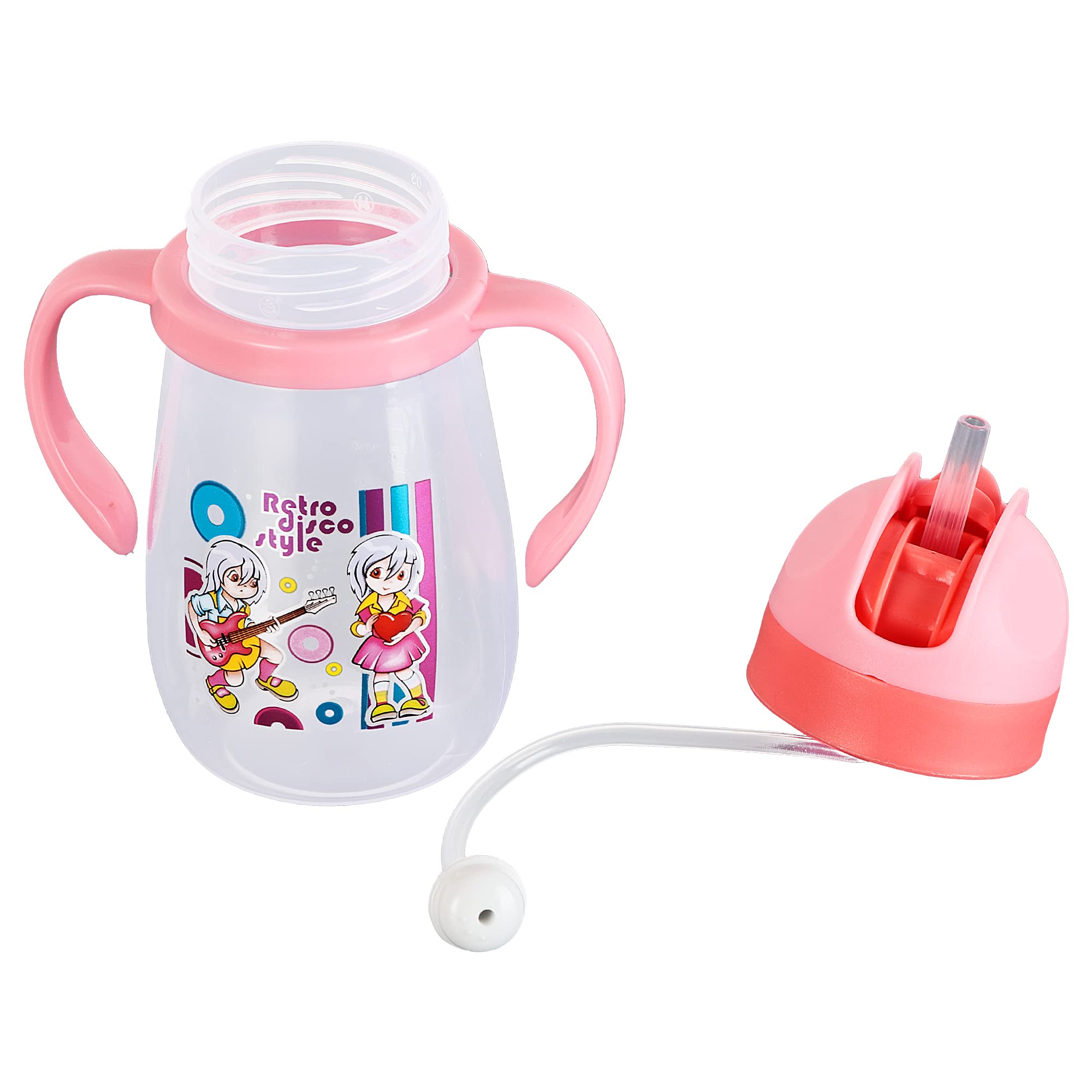 Zerya Little Champ Spill-Proof Sipper Cup - 350ml Transparent Water Bottle with Gravity Ball Straw & Handle for Toddlers - BPA-Free, Leak-Proof Design - Ideal for Travel, Daycare, and On-the-Go Hydration (Pink)