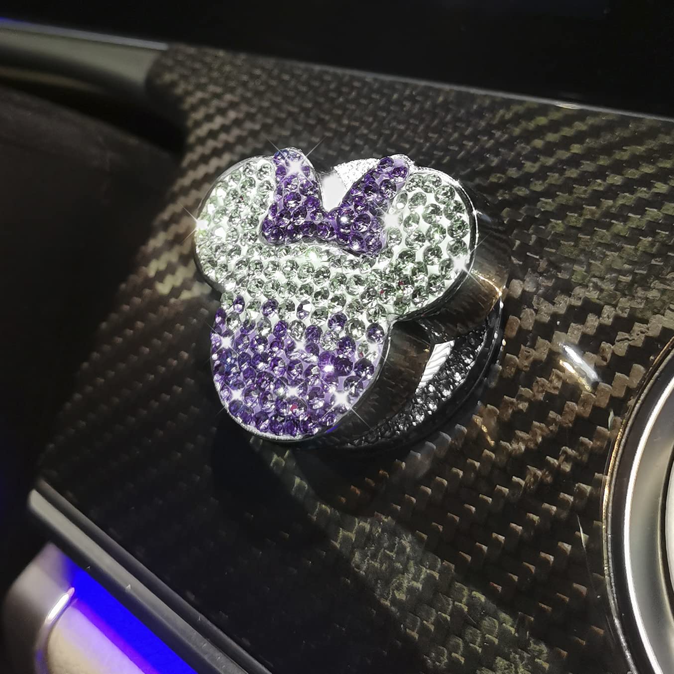 Sparkly Purple Crystal Car Push Start Button Cover - Bling Engine Start Stop Button Accessory for Women & Girls | Stylish Car Interior Decoration for Daily Driving & Gifts