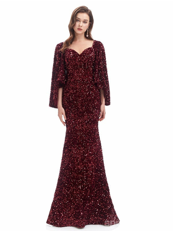 Elegant Dusty Rose Mermaid 3/4 Sleeves Prom Dress for Women - Formal Evening Party Gown with Flowy Skirt (Style 12768) | Perfect for Homecoming, Quinceañera & Special Occasions