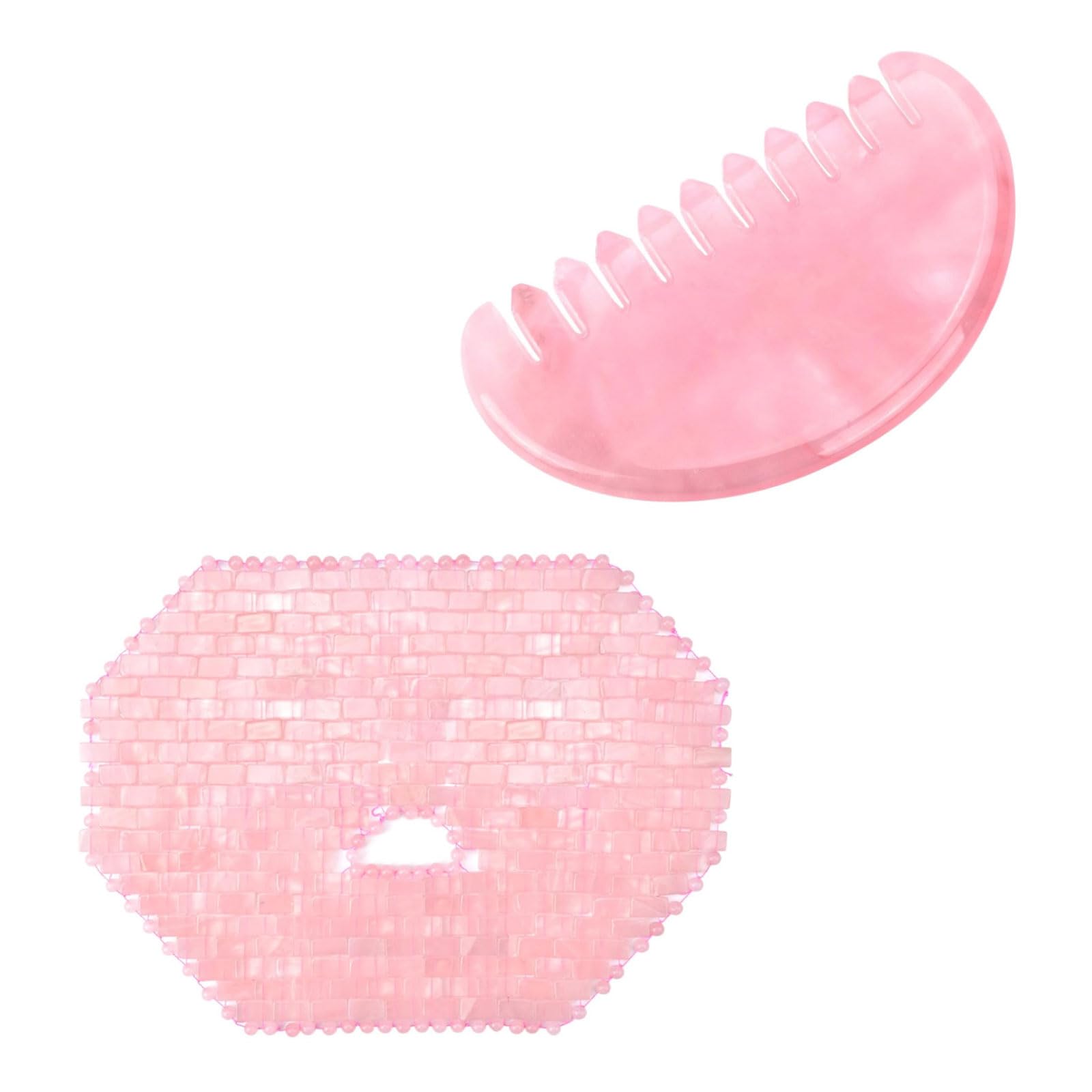 Rose Quartz Face Mask & Gua Sha Comb Set - Handmade Scalp Massage Tool with Polished Round Teeth for Relaxation & Therapy - Perfect Gift for Women (Spa, Self-Care, Stress Relief)