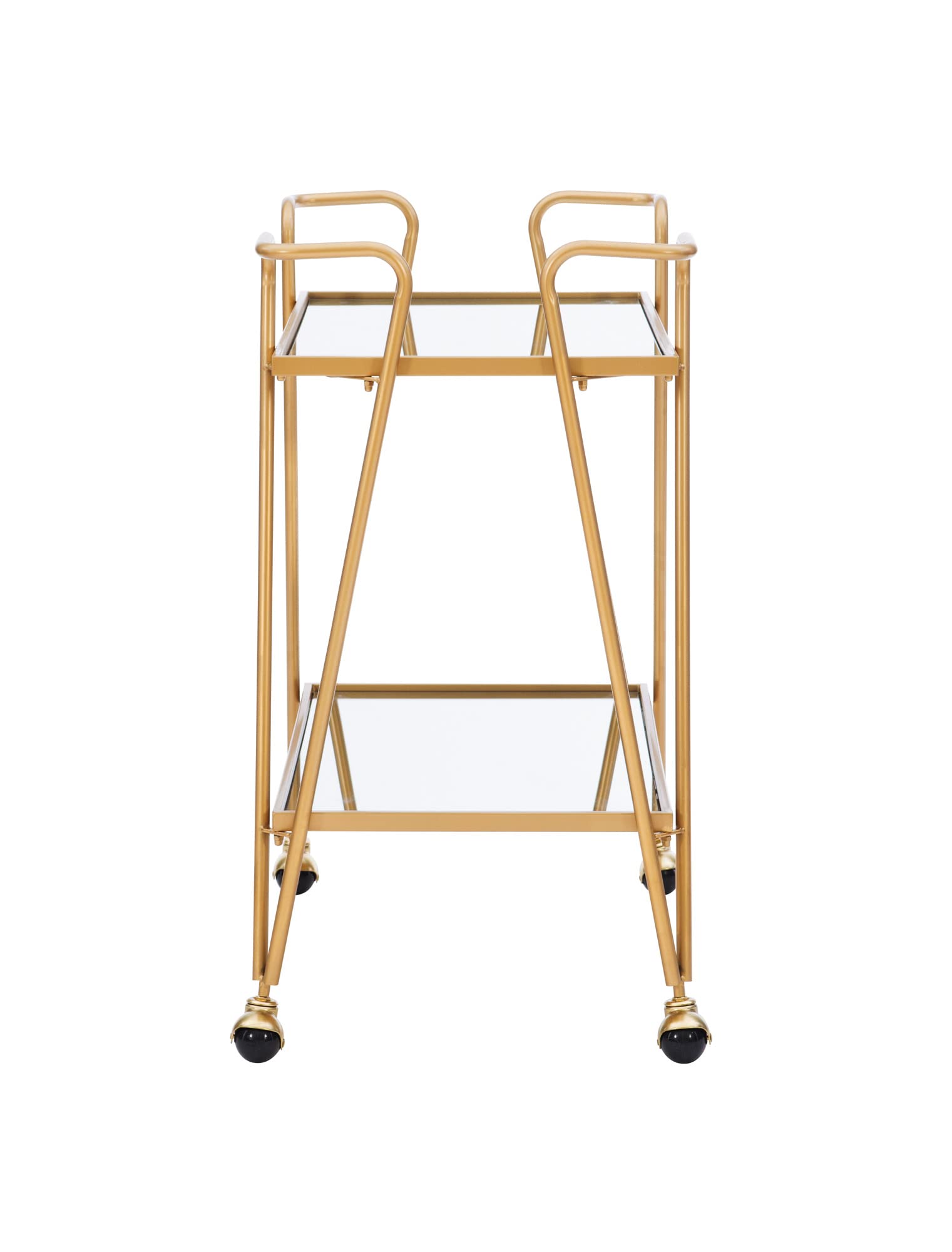 Linon Gina Mid-Century Bar Cart with Wheels - Gold Metal Rolling Drink Cart for Home Bar, Living Room, Kitchen & Outdoor Entertaining