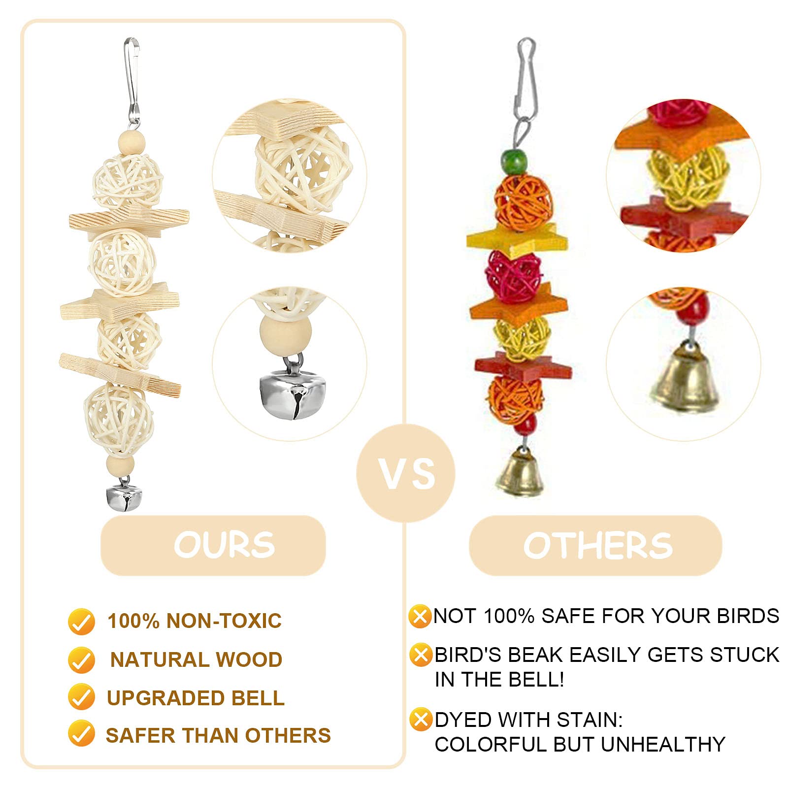8 PCS Bird Toys for Parrots - Wooden Chewing Hanging Swing & Standing Toys for Parakeets, Cockatiels, Conures & Budgies - Cage Accessories for Play, Exercise & Mental Stimulation