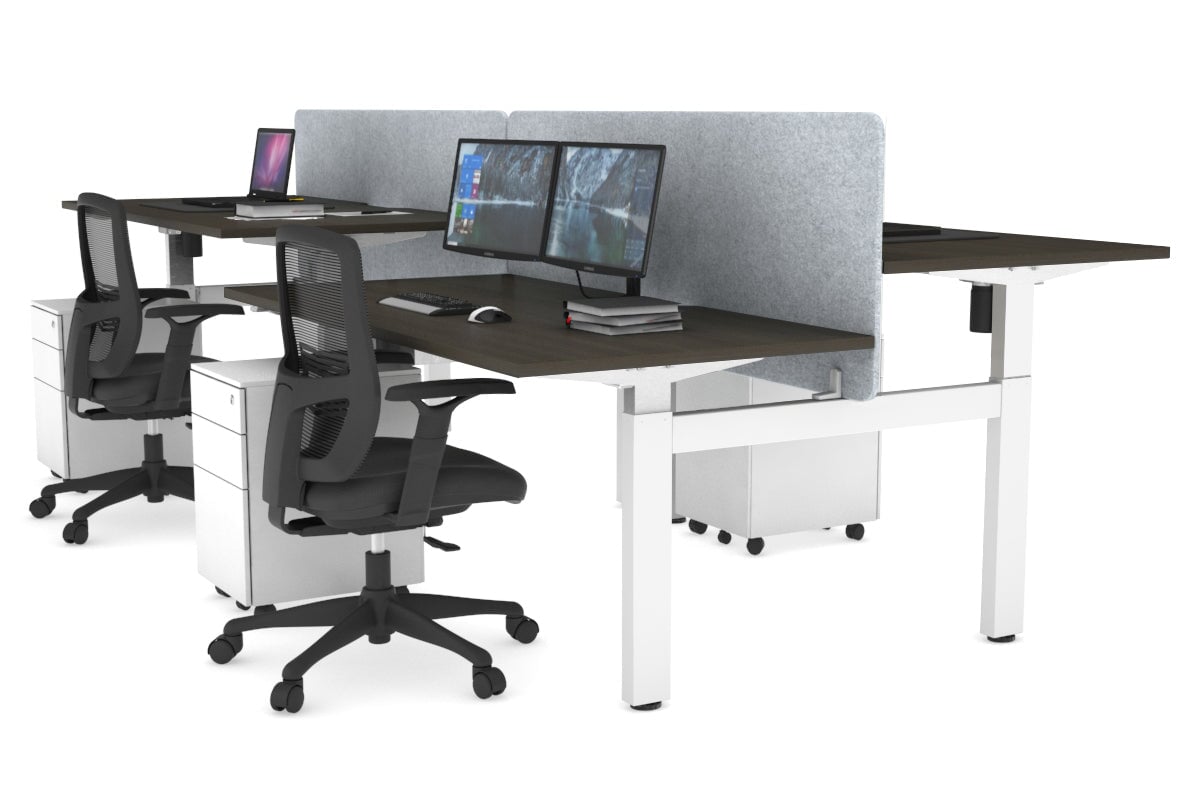 Adjustable 4-Person H Bench Workstation - White Frame (1400L x 800W) | Ergonomic Office Desk for Team Collaboration & Workspace Efficiency
