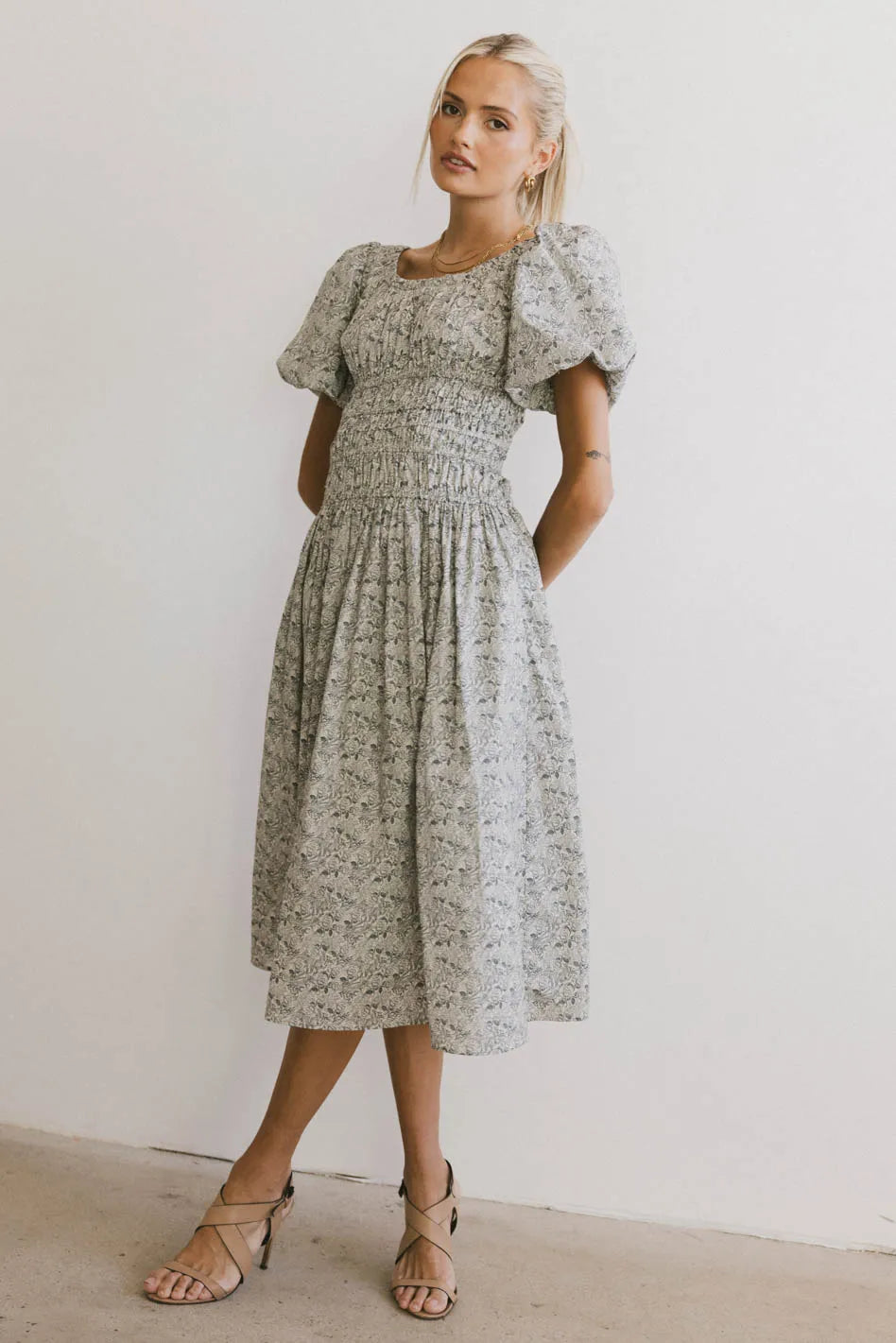 Lucille Navy Blue Smocked Floral Print Summer Dress for Women - Perfect for Beach Vacations, Garden Parties & Date Nights