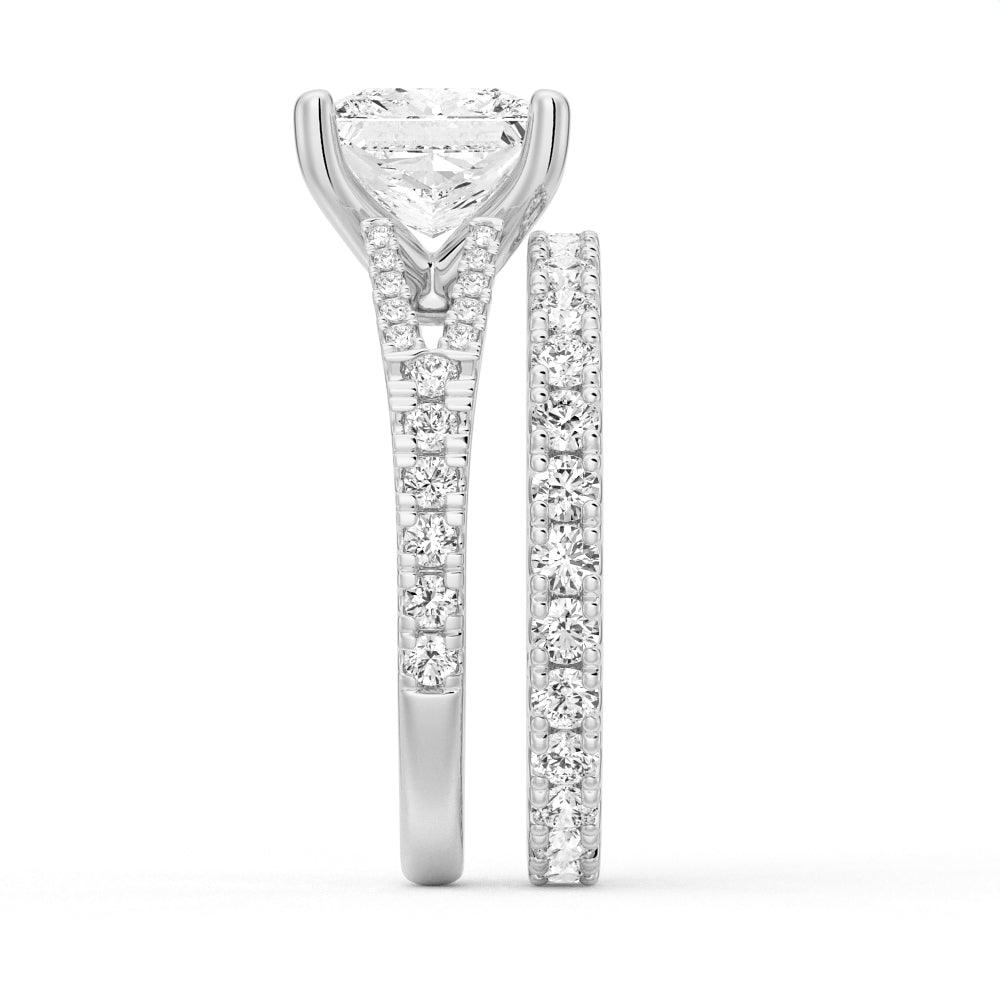 Princess Cut Split Shank Moissanite Engagement Ring Set with Matching Wedding Band - Perfect for Proposals, Anniversaries & Bridal Jewelry