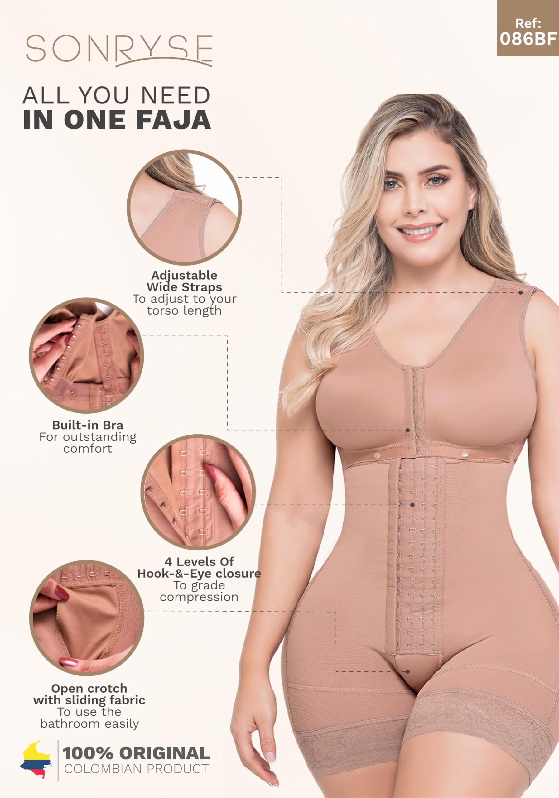 Sonryse Stage 2 Post-Surgery Compression Garment - Colombian Waist Trainer & Body Shaper for Women - Perfect for Postpartum Recovery, Tummy Tuck & Liposuction Recovery