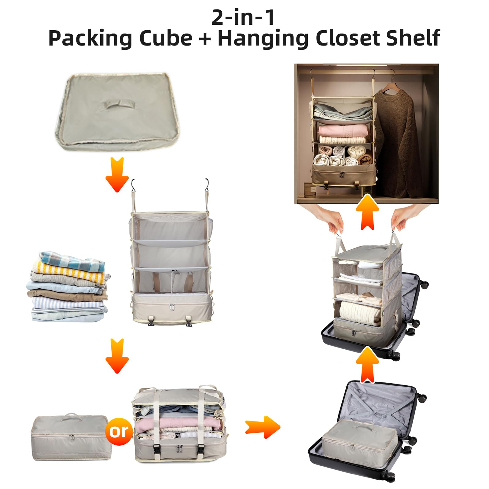 Bukere Hanging Packing Cube for Travel - XL Capacity Luggage Organizer with Compression, Portable Suitcase Storage Bag | Perfect for Carry-On Closets, Business Trips & Vacation Packing