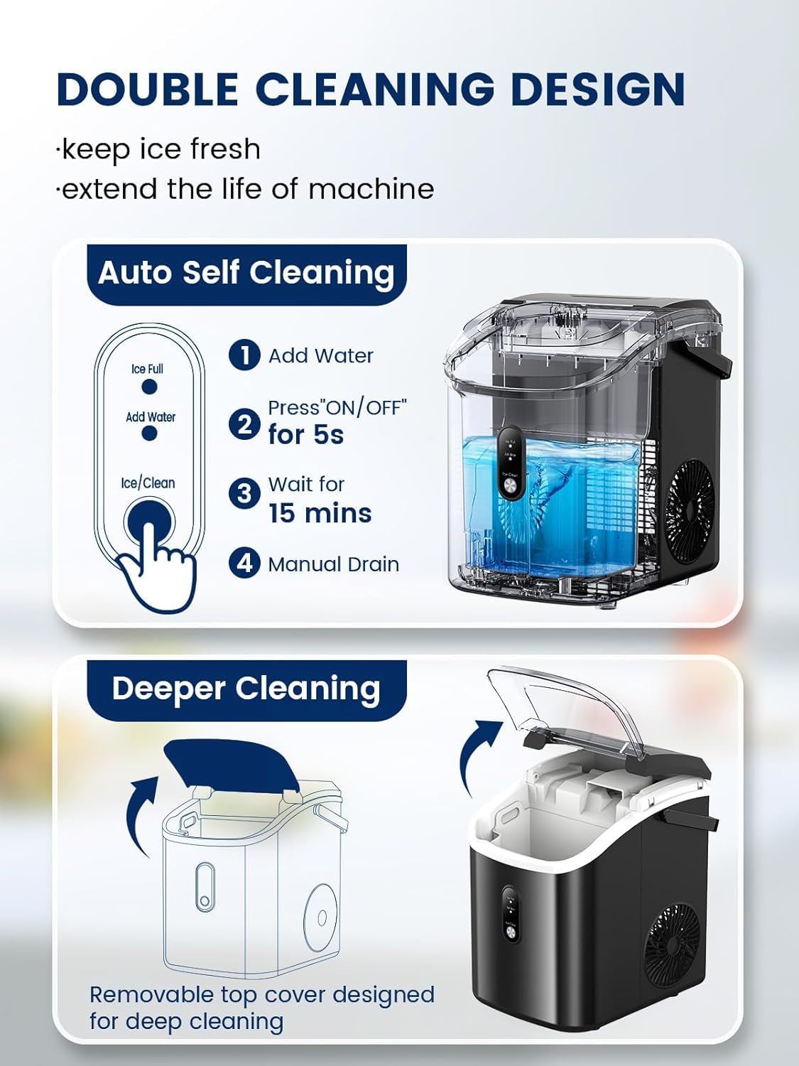 Kndko Countertop Nugget Ice Maker - Portable Crushed Pebble Ice Machine with Self-Cleaning & One-Click Operation, Produces 35Lbs/24H Soft Chewable Ice in 6 Mins - Includes Ice Scoop for Home, Bar, Camping, RV & Office Use