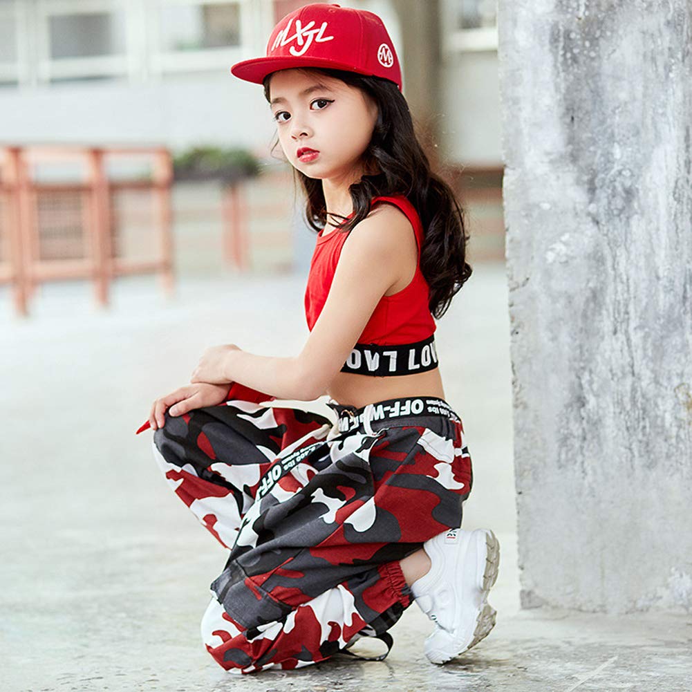LOLANTA 2-Piece Girls Hip Hop Dance Outfit Set - Crop Tank Top & Camo Jogger Pants for Street Dance, Solo Performance, Ages 6-15 | Perfect for Dance Classes, Competitions & Casual Wear
