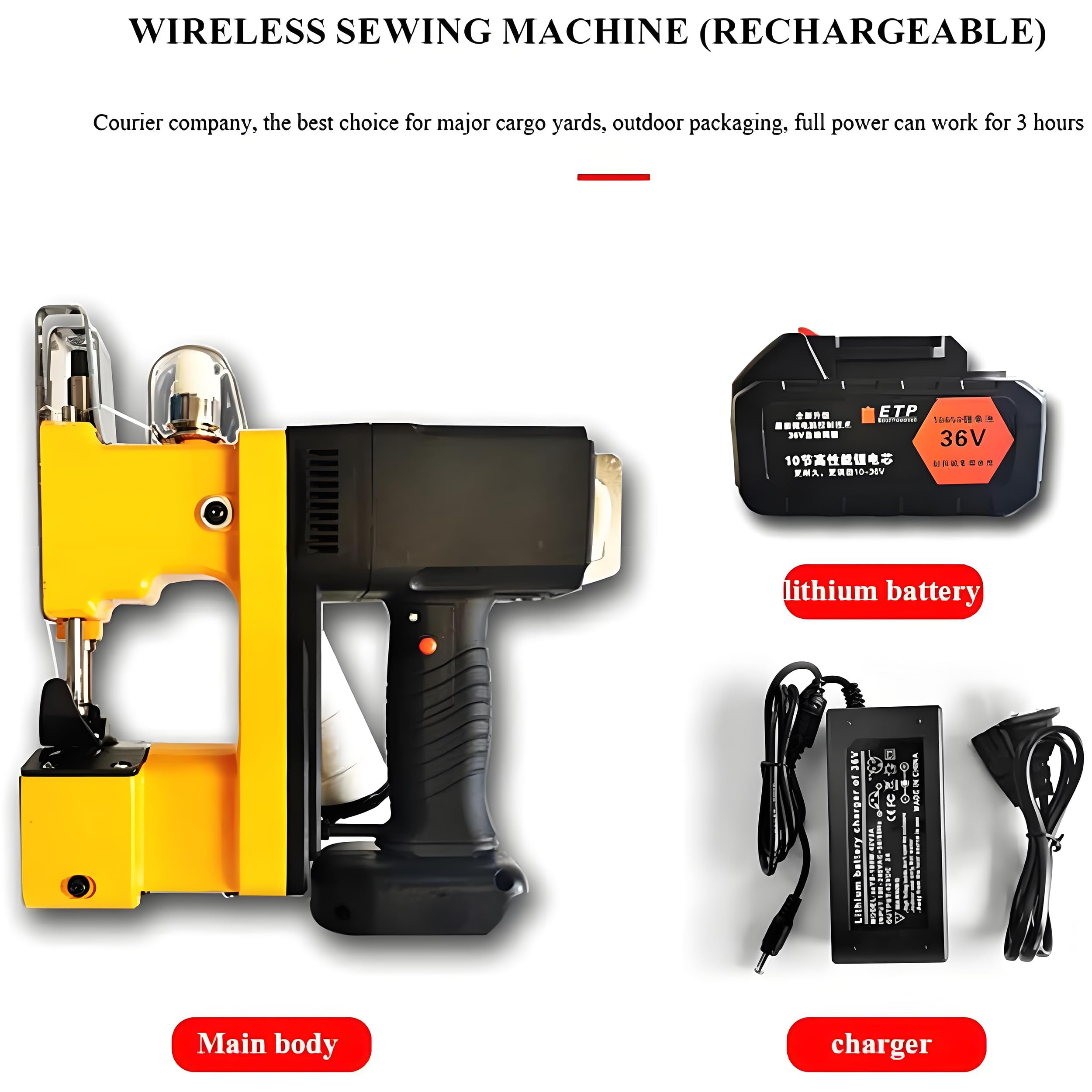 Amhuui Electric Bag Sealer Machine - Portable Bag Stitcher Sewing Tool for Packaging - Yellow Plastic Bag Closer (3.5kg) - Ideal for Home, Farm, and Commercial Use