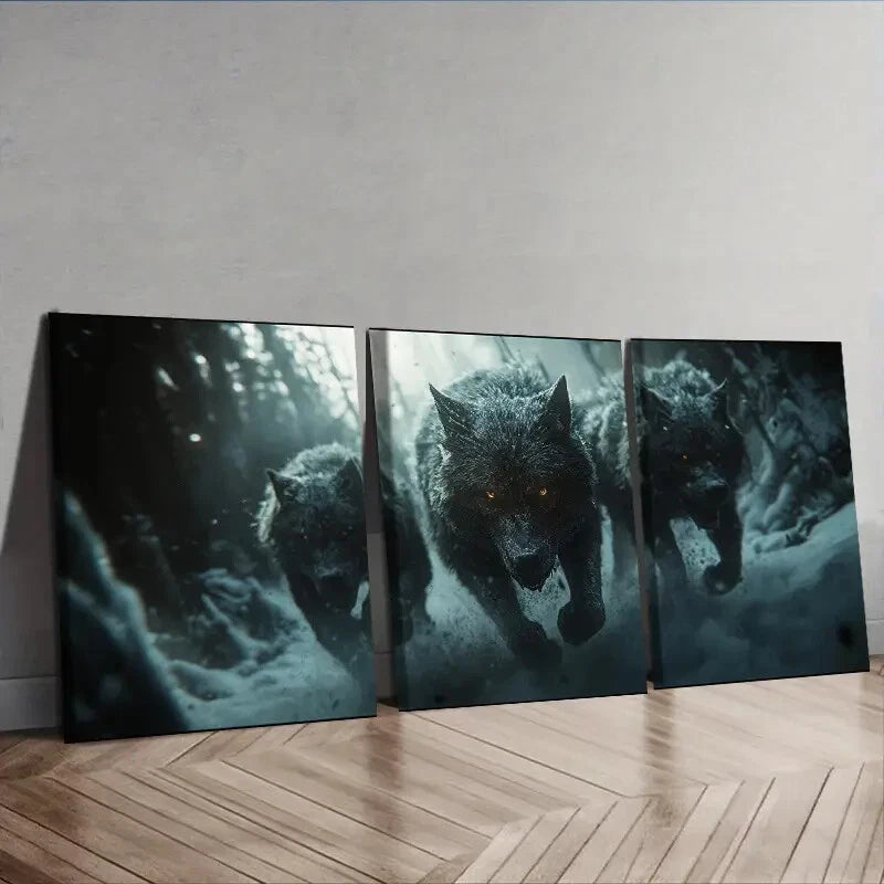 3-Piece Fierce Wolf Pack Charging Wall Art Set - 40x60cm Framed Canvas - High Quality Print - 100% Australian Made - Ready to Hang - Perfect for Living Room, Bedroom, or Office Decor