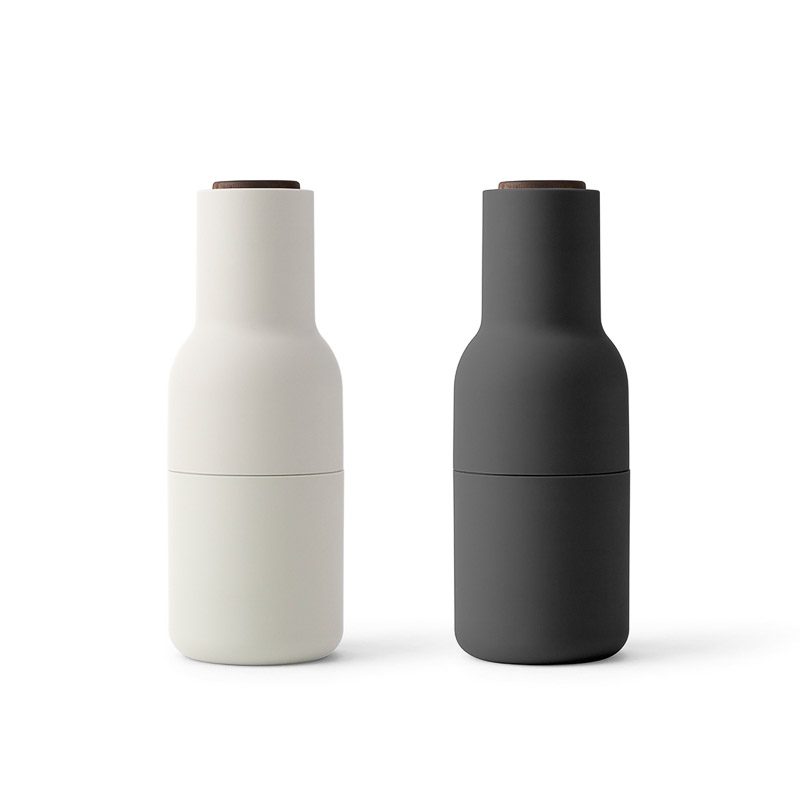 Premium Ceramic Salt and Pepper Grinder Set - AUDO CPH Ash/Carbon with Walnut Lid - Adjustable Coarseness for Gourmet Cooking & Dining Table Elegance
