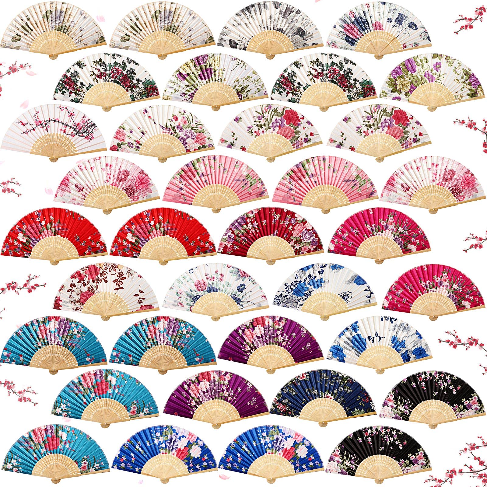 36 Pcs Floral Folding Hand Fans for Women - Decorative Chinese Bamboo Fans with Vintage Flower Patterns, Perfect for Wedding, Church, Party Decor, Dancing & Summer Cooling Accessories