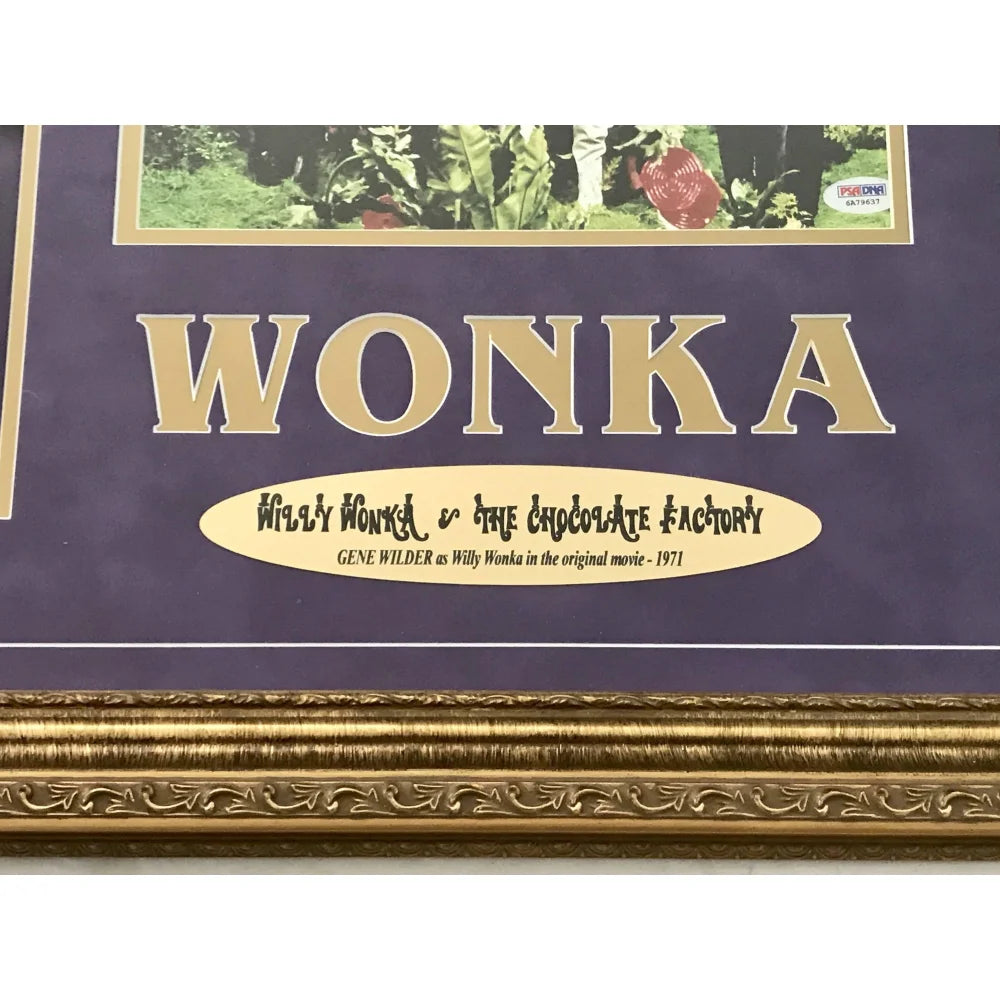 Gene Wilder Willy Wonka Kids Signed Golden Ticket 8x10 Framed Collage with PSA COA - Perfect for Movie Memorabilia Collectors and Charlie and the Chocolate Factory Fans