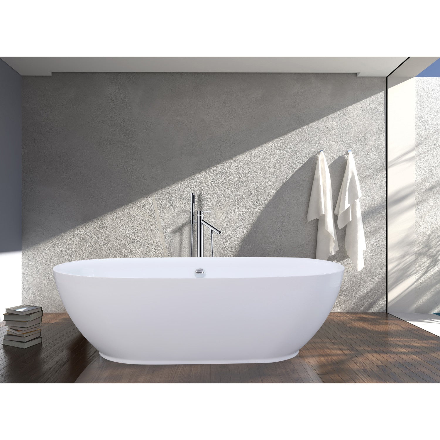 Aqua Eden 67-Inch Freestanding Acrylic Oval Bathtub - Glossy White Double-Ended Soaking Tub with Drain | Luxury Bathroom Upgrade for Spa-Like Relaxation at Home