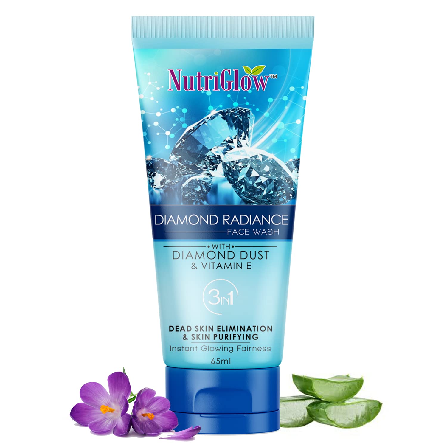 NutriGlow Diamond Radiance Face Wash with Diamond Dust & Vitamin E - Deep Cleansing, Hydrating & Brightening Facial Cleanser for Glowing Skin (65ml) - Perfect for Daily Skincare Routine & Nighttime Skin Purification