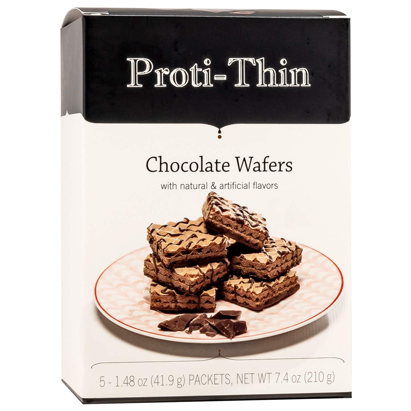 Proti-Thin High Protein Chocolate Wafer Squares - 15g Protein, Low Calorie, Low Sugar, Aspartame Free Diet Wafer Bars - Healthy Snack for Weight Loss & Muscle Recovery - Perfect for Keto, Gym, Office & On-the-Go (5 Count Box, 2 Wafers per Serving)