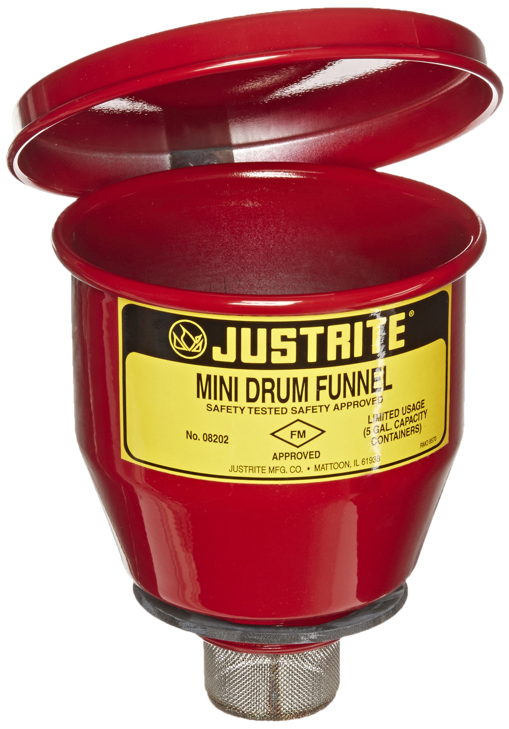 Justrite Mini-Drum Safety Funnel 4-1/2 Inch - Chemical Transfer Funnel for Drums & Containers - Ideal for Industrial, Laboratory & Garage Use