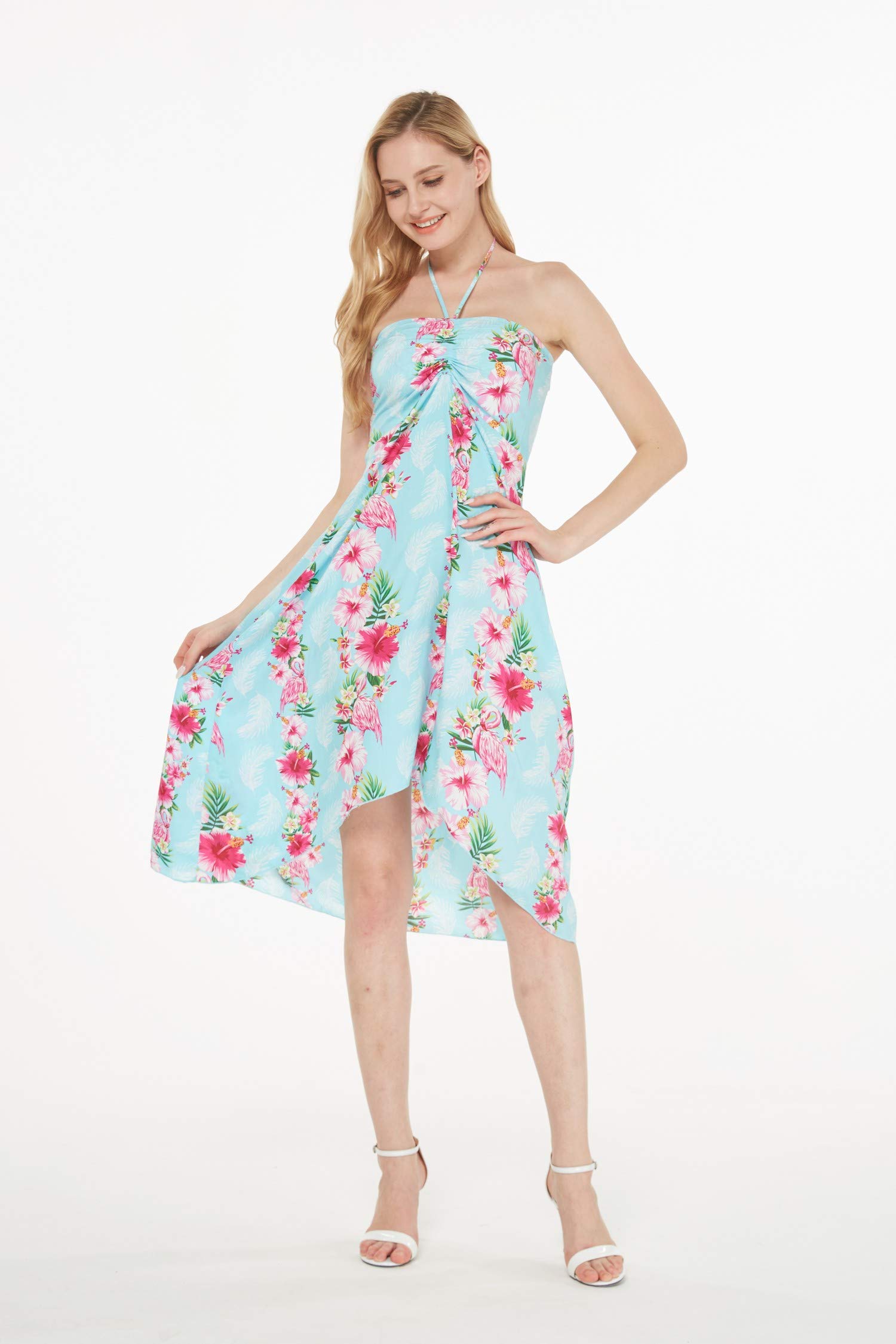 Women's Floral Print Halter Dress - Hawaiian Luau Party Outfit for Beach Vacation & Summer Festivals