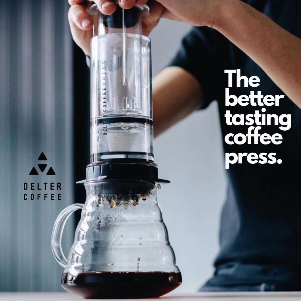 Delter Coffee Press Smoked Grey Edition - Premium French Press with Metal Filter for Rich, Smooth Coffee | Perfect for Home Brewing, Camping & Gifts