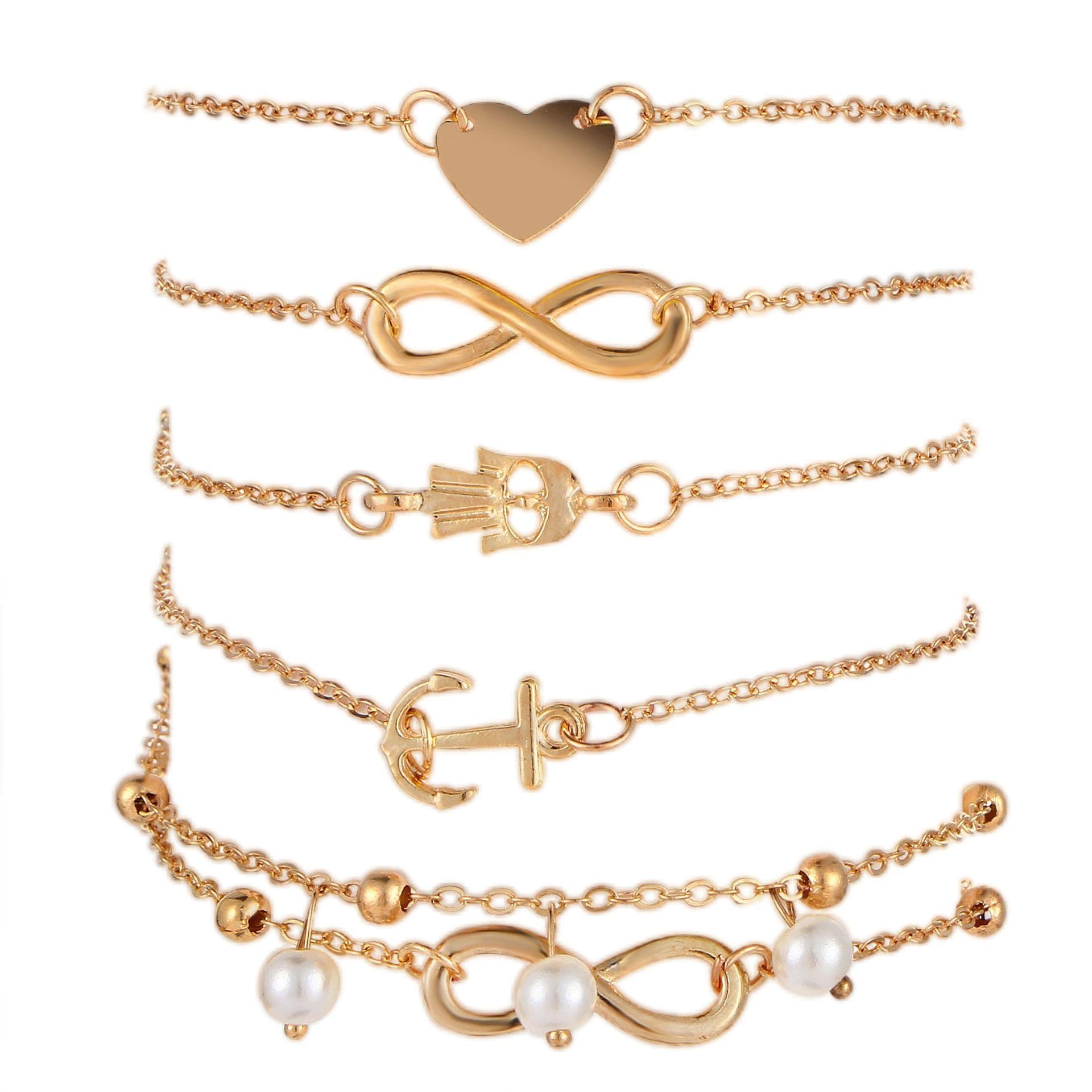 5Pcs Layered Anklet Bracelets for Women - Gold & Silver Adjustable Infinity Anklets Jewelry Set, Perfect for Beach, Vacation & Everyday Wear - Ideal Gift for Women & Girls