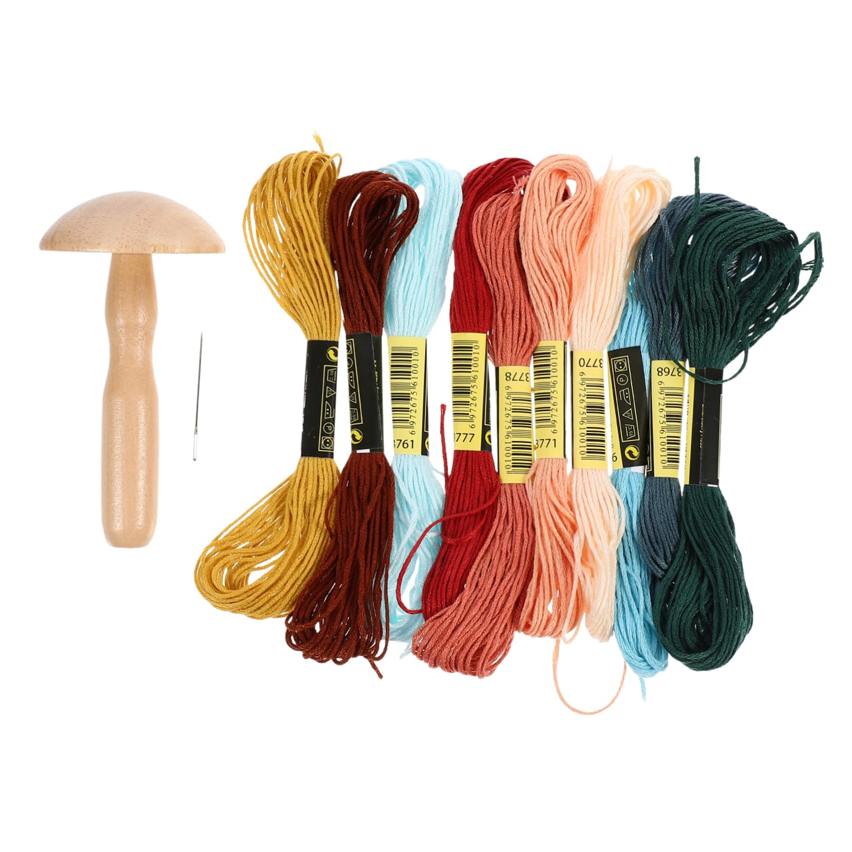 TEHAUX Wooden Sewing Mushroom Kit - Sock Darning Tool with Wooden Needle & Yarn for Mending Clothes | DIY Repair Kit for Socks, Sweaters & Fabrics | Perfect for Home Mending & Crafting Projects
