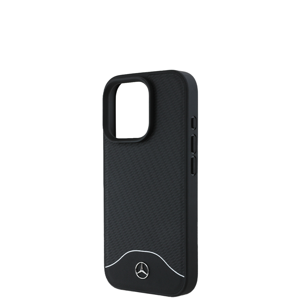 Premium Mercedes Benz MagSafe Case for iPhone 16 Pro - Genuine Black Leather with Grey Racing Stripe | Slim Protective Cover for Everyday Use & Luxury Style