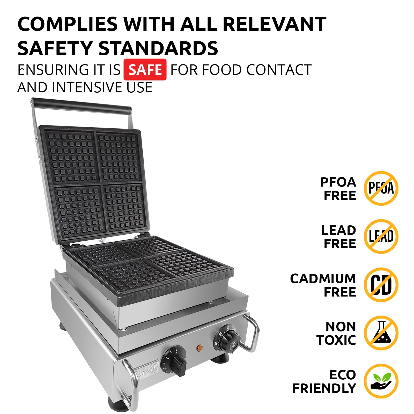 ALDKitchen Belgian Waffle Maker - Thick Nonstick Waffle Iron with 4 Interchangeable Plates | Perfect for Breakfast, Brunch & Family Gatherings