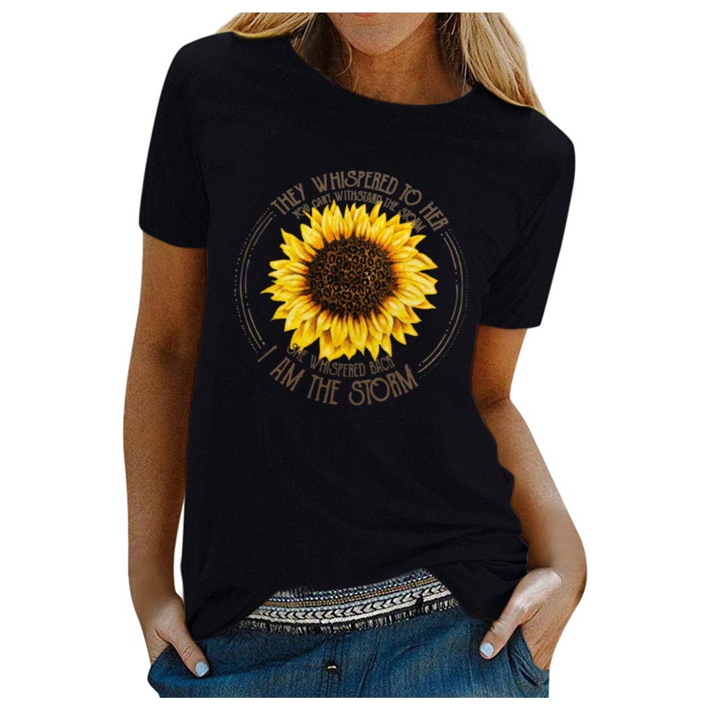 FABIURT Women's Sunflower Print Short Sleeve Graphic T-Shirt - Casual Loose Fit Summer Top Blouse for Women | Perfect for Beach Outings, Weekend Wear & Summer Vacations