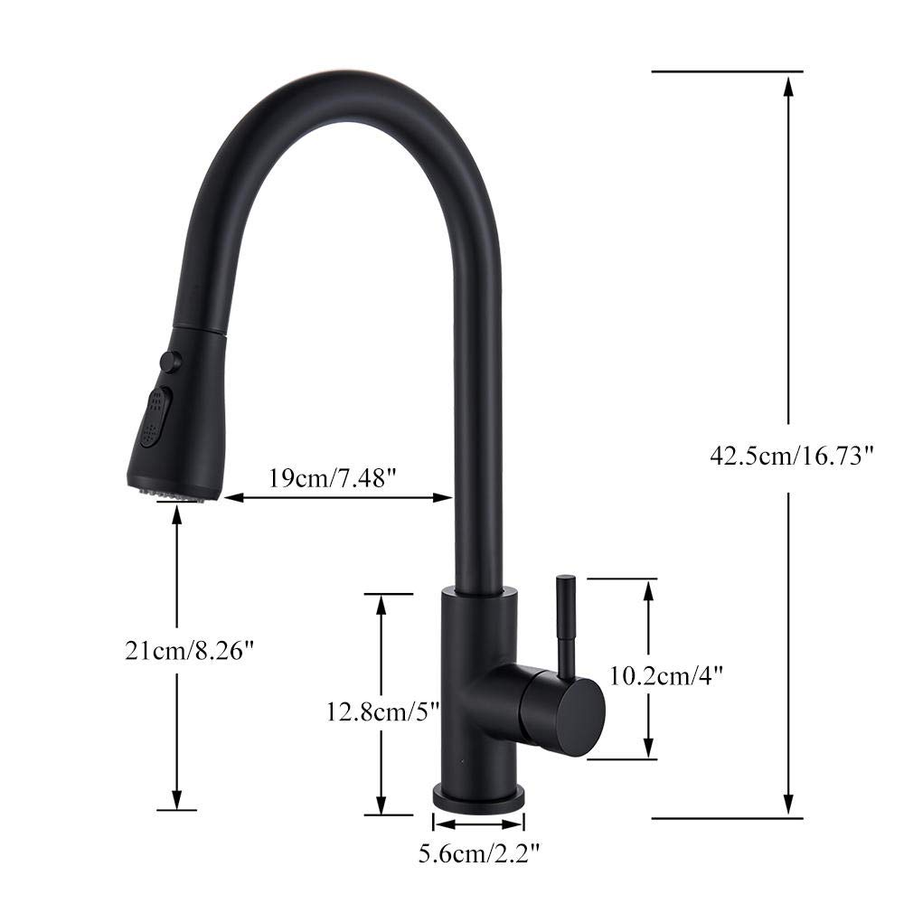 Matt Black Kitchen Faucet with Pull-Out Sprayer - Single Handle Mixer Tap for Sink, 360° Swivel Spout, Hot & Cold Water Control - Perfect for Modern Kitchens & Dishwashing