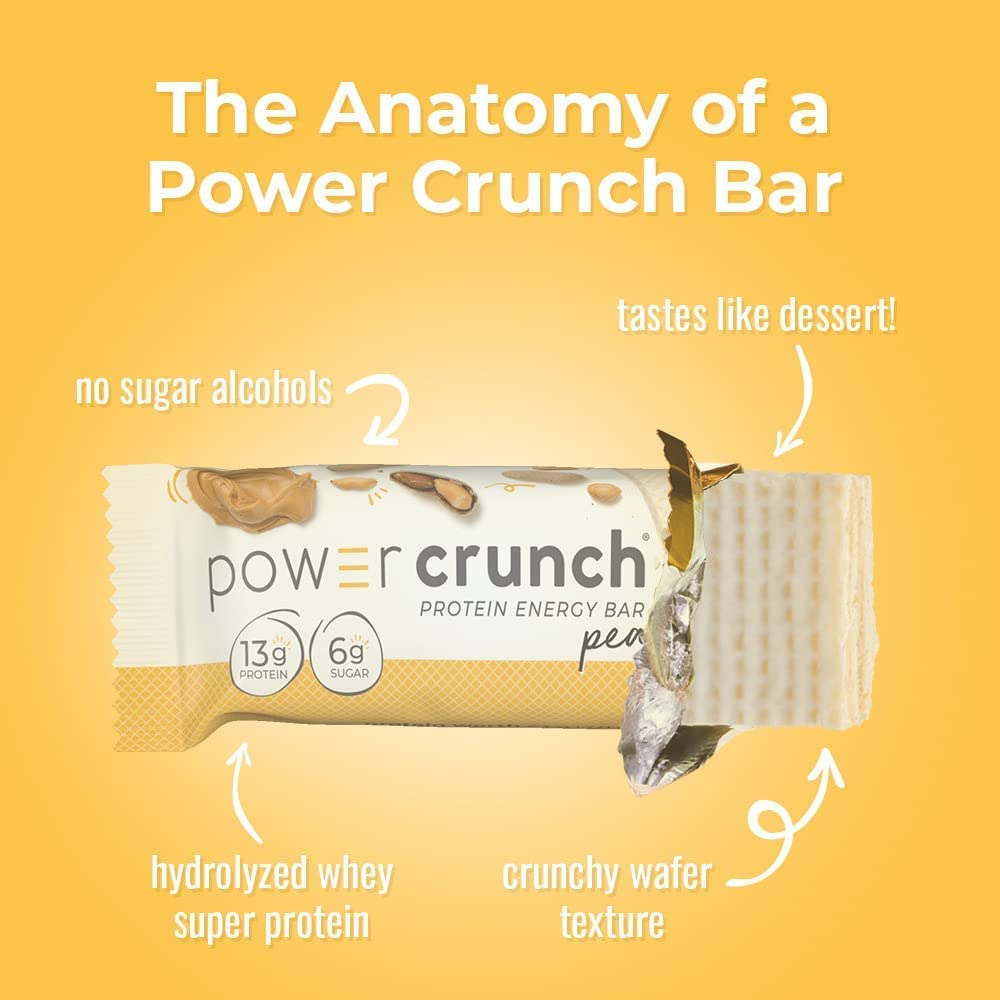 Power Crunch Protein Wafer Bars - High Protein Snack with Peanut Butter Creme Flavor, 1.4oz (12 Pack) | Low Carb Keto-Friendly Energy Bars for Workout Recovery, Hiking & On-the-Go Nutrition