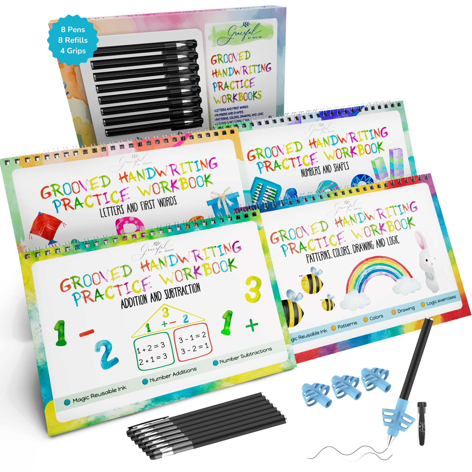Reusable Grooved Handwriting Practice Books for Kids Ages 3-7 | Magic Letter Tracing with Disappearing Ink | Teacher-Designed Writing Workbook | Mess-Free Learning Tool for Preschool & Kindergarten | Perfect for Home & Classroom Use
