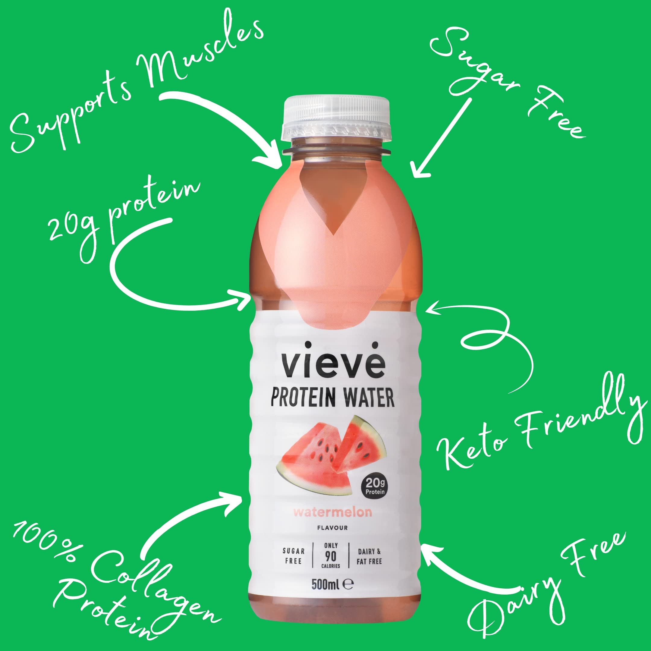 Vieve Protein Water 6 Pack (6x500ml) - Refreshing Watermelon Flavor | 20G High Protein, Sugar Free, Fat Free & Dairy Free | Ready-to-Drink Protein Alternative to Powders & Shakes | Perfect for Post-Workout Recovery, Gym Hydration & Healthy On-the-Go Lifestyle