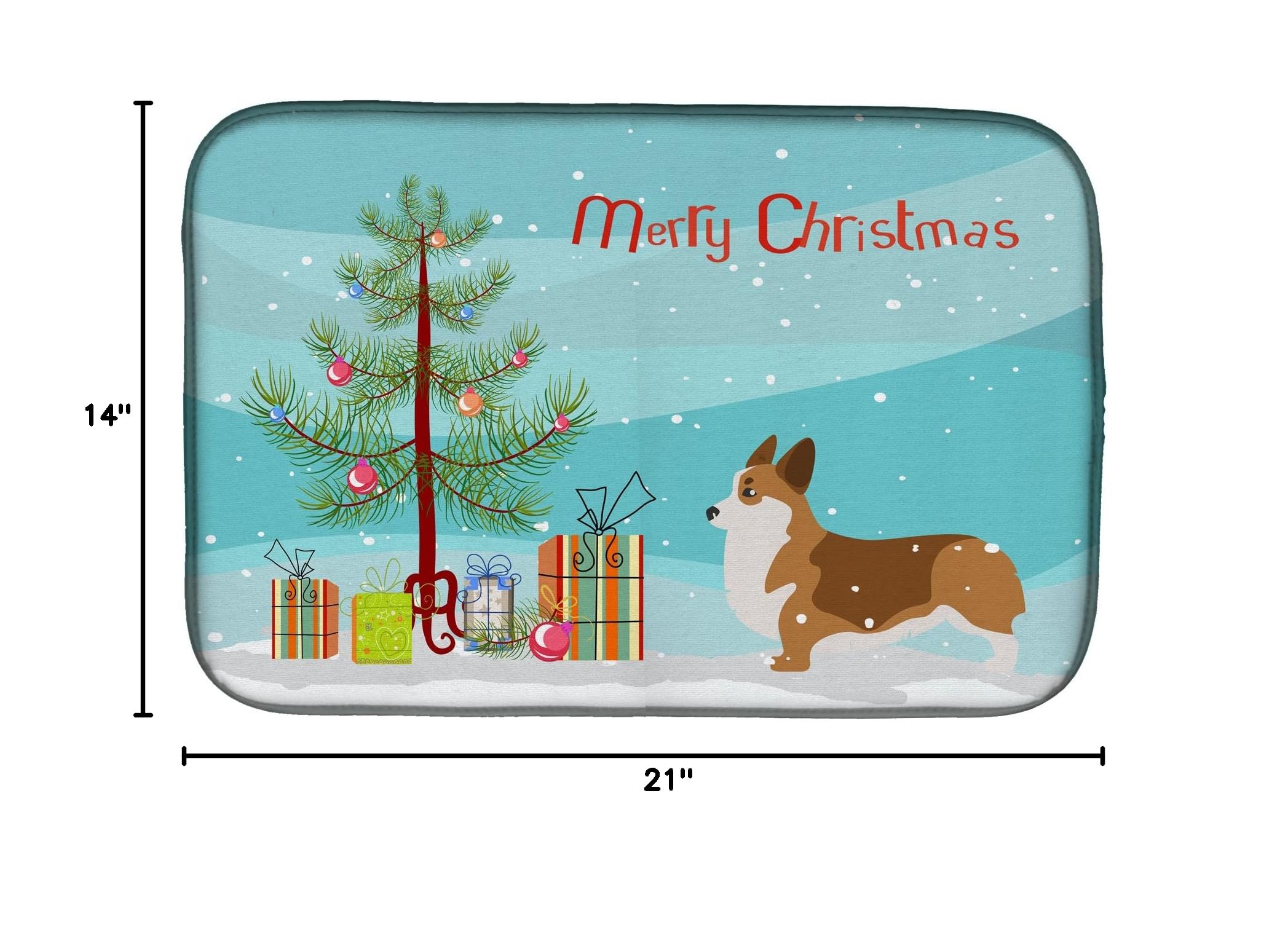Corgi Christmas Tree Dish Drying Mat - Absorbent Kitchen Counter Mat for Holiday Decor