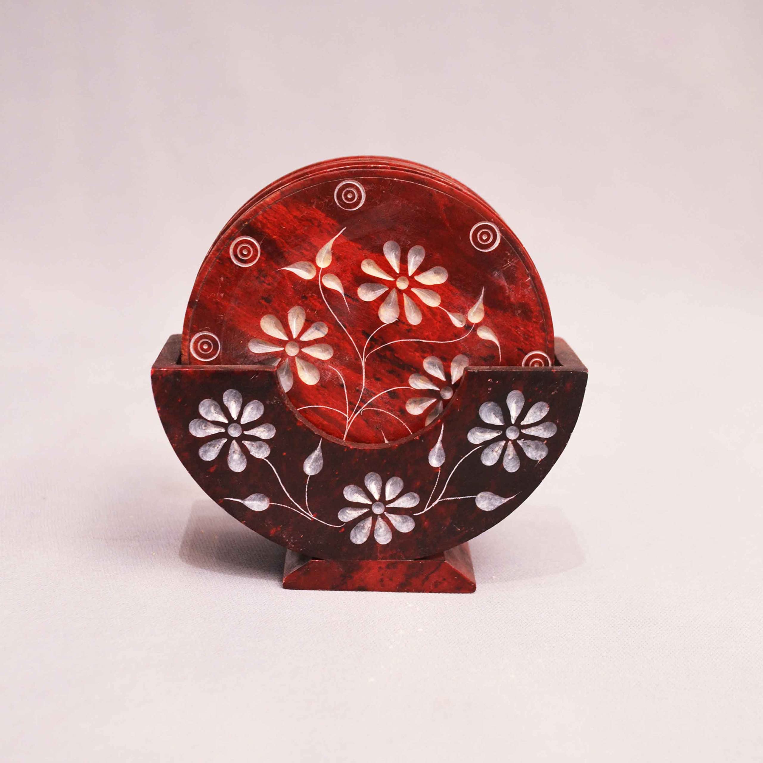 Premium Marble Coasters Set of 6 with Stand - Handcrafted by Indian Artisans | Elegant Tableware for Coffee, Tea & Wine Glasses | Perfect for Home Décor, Office & Gift Giving