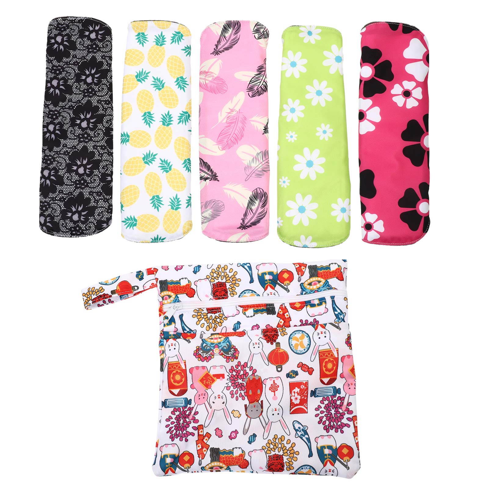 EXCEART 6-Pack Reusable Bamboo Cloth Menstrual Pads for Women - Eco-Friendly Washable Sanitary Pads with Wet Bag - Overnight Comfort for Heavy Flow - Perfect for Travel, Work & Active Lifestyle