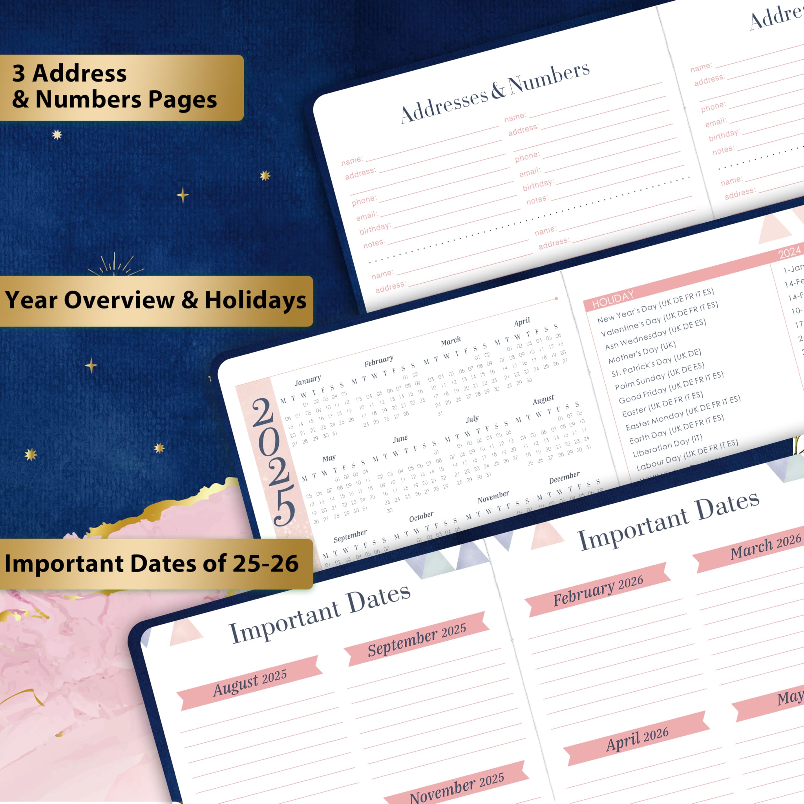 2025-2026 Academic Planner - A5 Weekly Diary from August 2025 to July 2026, Hardcover Daily Organizer with Blue & Pink Cover (21.3 x 14.7 x 1.6 cm) - Perfect for Students, Teachers & Office Professionals