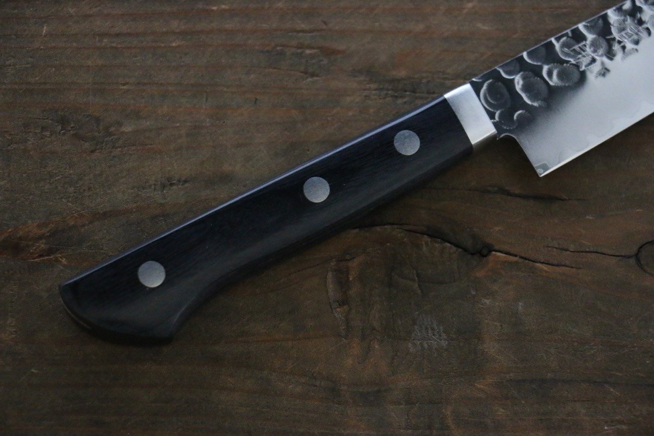 Seisuke VG1 Hammered Migaki Finished Petty Utility Knife 135mm with Pakka Wood Handle - Perfect for Slicing, Peeling & Precision Kitchen Tasks