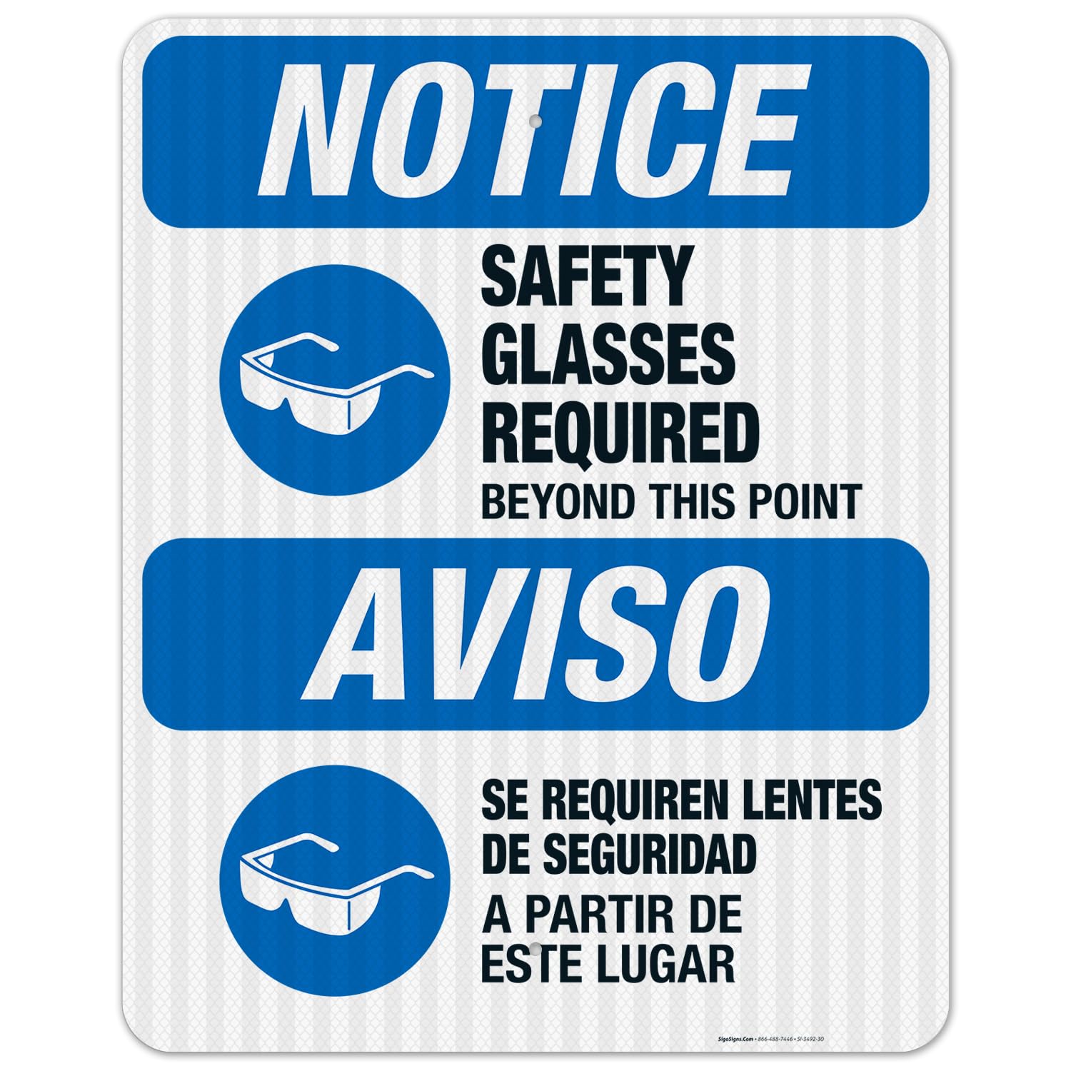 OSHA Approved Safety Glasses Required Beyond This Point Bilingual Sign - 24x30 Inches Reflective Aluminum Safety Sign for Construction Sites & Work Zones - Durable 3M EGP .080 Aluminum, Fade Resistant - Perfect for Factories, Warehouses & Hazardous Areas - Made in USA