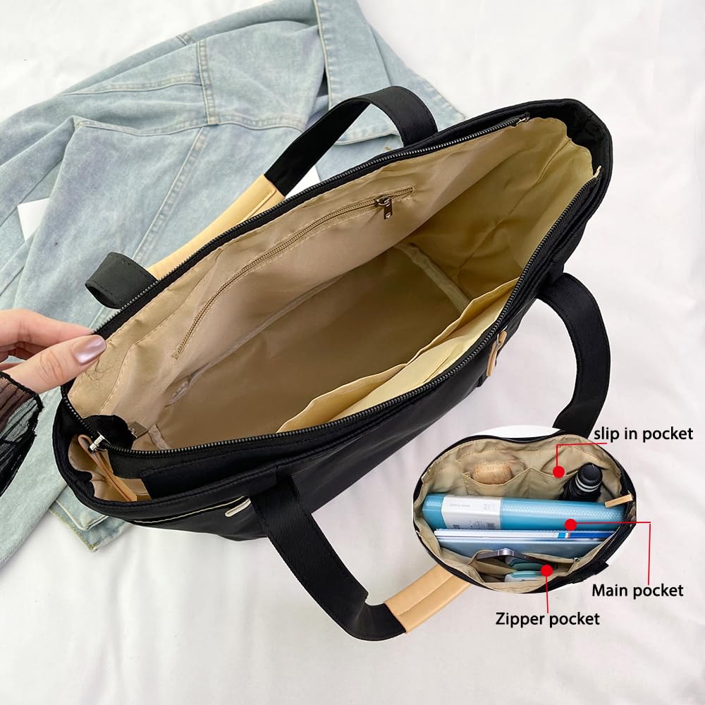 Stylish Women's Canvas Tote Bag with Zipper & Multiple Pockets - Durable Work Handbag for Office, Travel, College & Everyday Use | Perfect for Commuting, Shopping & Business Meetings