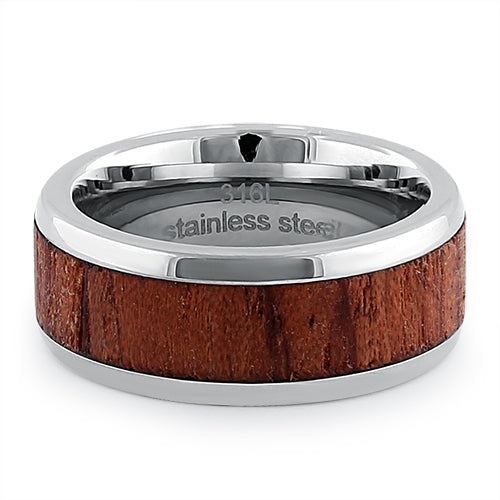 8mm Stainless Steel Wooden Inlay Band Ring for Men - Durable & Stylish Wedding, Engagement, or Fashion Jewelry Gift