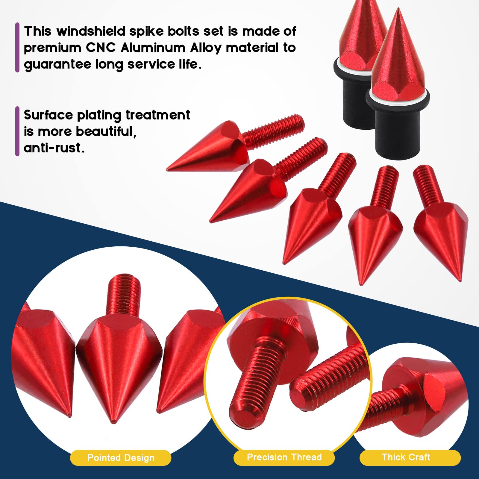 Swpeet 15Pcs Motorcycle Windscreen Screws Kit - Red Aluminum Spike Bolts for Bike Modification