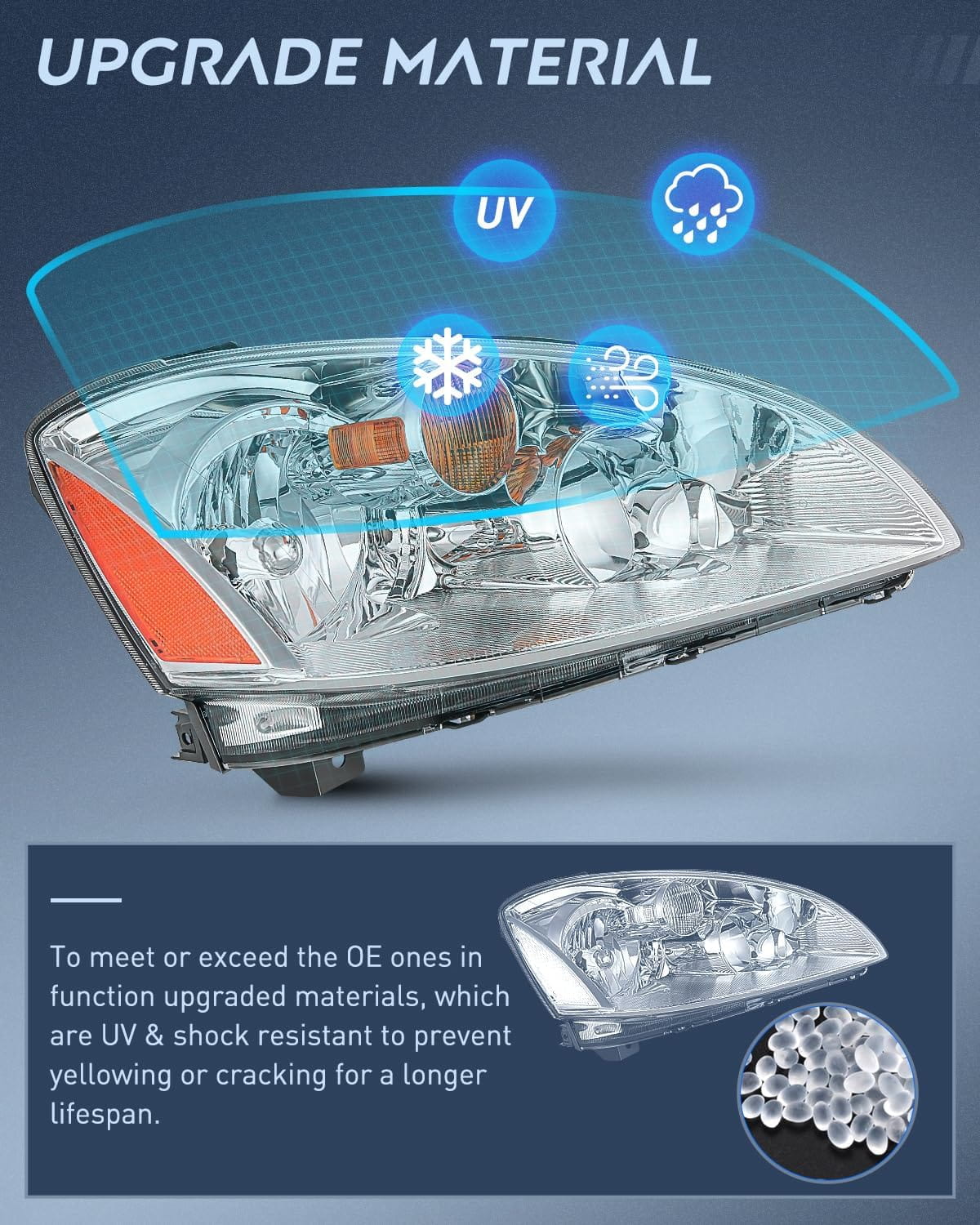 2002-2004 Nissan Altima Headlight Assembly - Chrome Housing with Amber Reflector & Clear Lens - Replacement for Foggy or Broken Headlights - Perfect for Night Driving and Car Restoration Projects