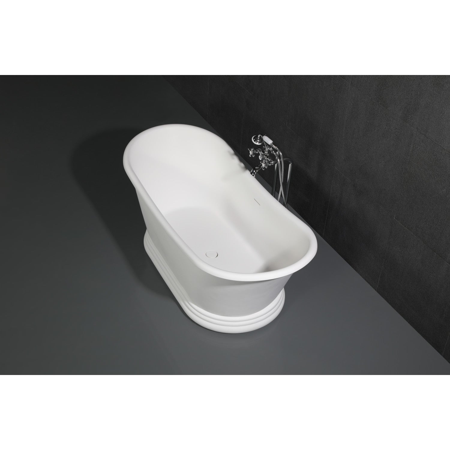 Arcticstone 67-Inch Solid Surface Oval Double Slipper Pedestal Bathtub - Glossy White/Matte White Freestanding Soaking Tub with Drain (No Faucet Holes) - Perfect for Master Bathroom, Spa Retreat & Luxury Home Renovation