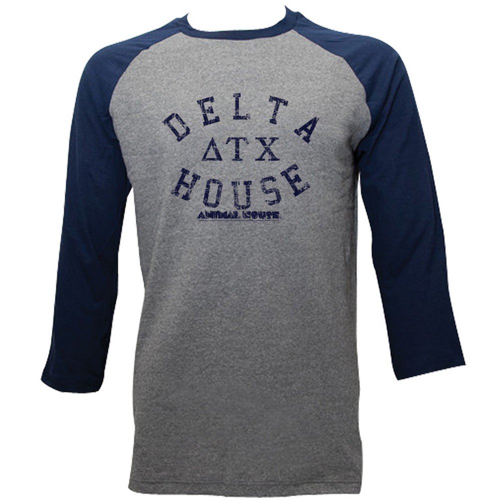 Delta House Animal House 70s College Frat Movie Vintage 3/4 Sleeve Raglan T-Shirt for Men & Women - Perfect for 70s Theme Parties, Movie Nights & Fraternity Events
