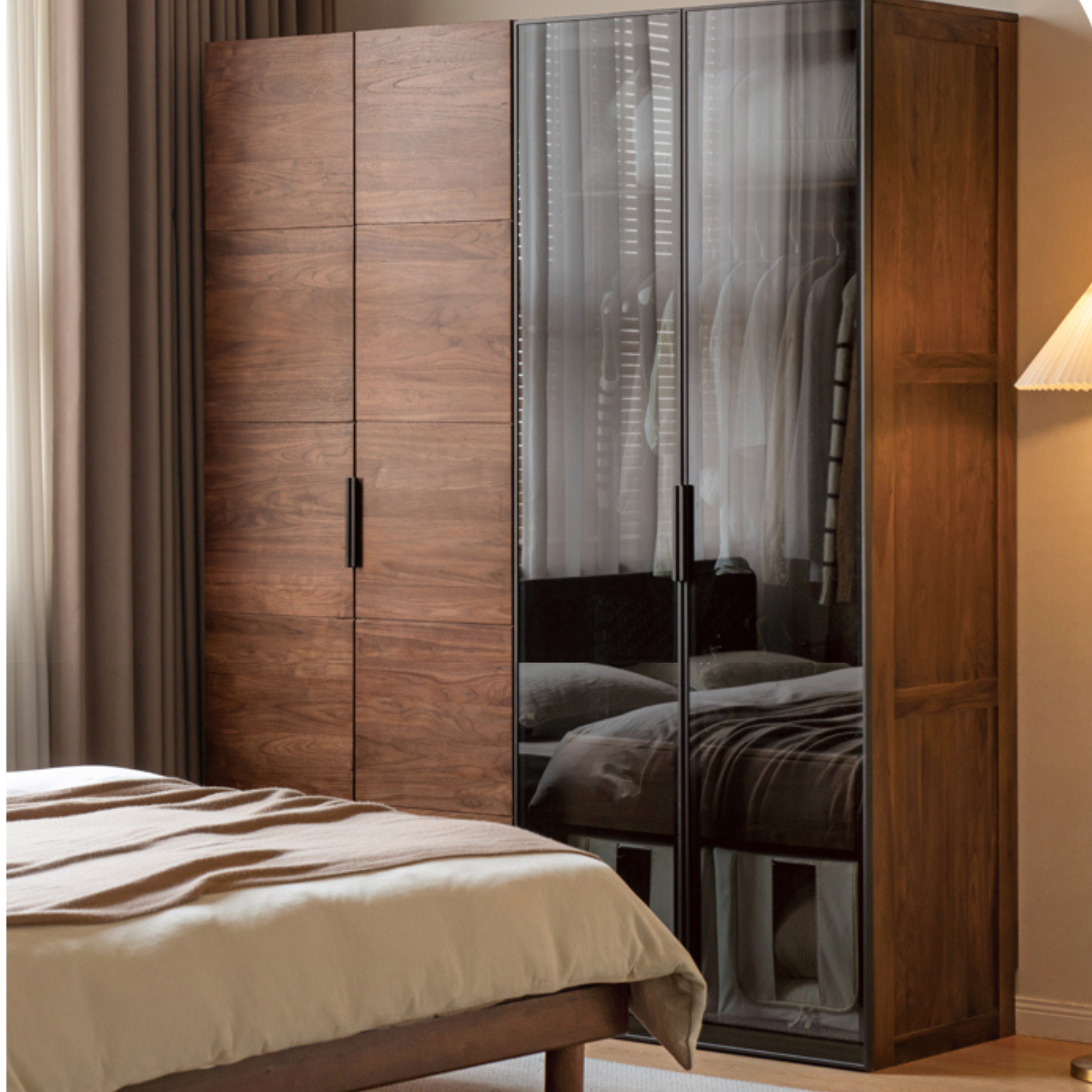 Premium Black Walnut Solid Wood Wardrobe Closet - Spacious Storage for Bedroom, Walk-In Closet & Guest Room Organization