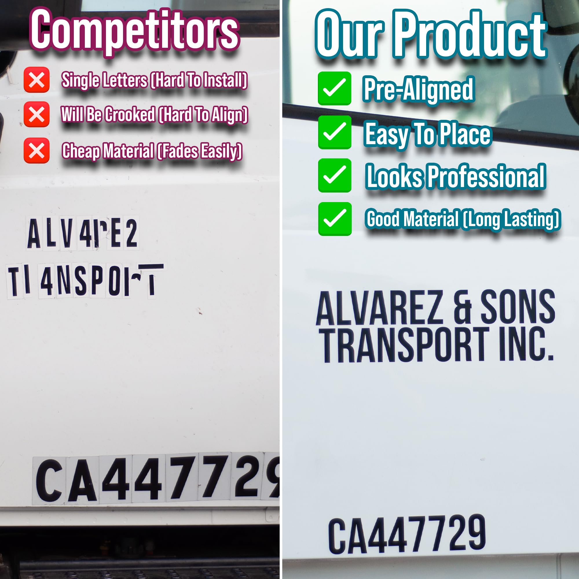 USDOT, MC Carrier, CA Number, GVW, KYU, VIN - Commercial Truck Compliance Die Cut Decal Stickers (2-Pack) - Perfect for DOT Regulations & Fleet Identification