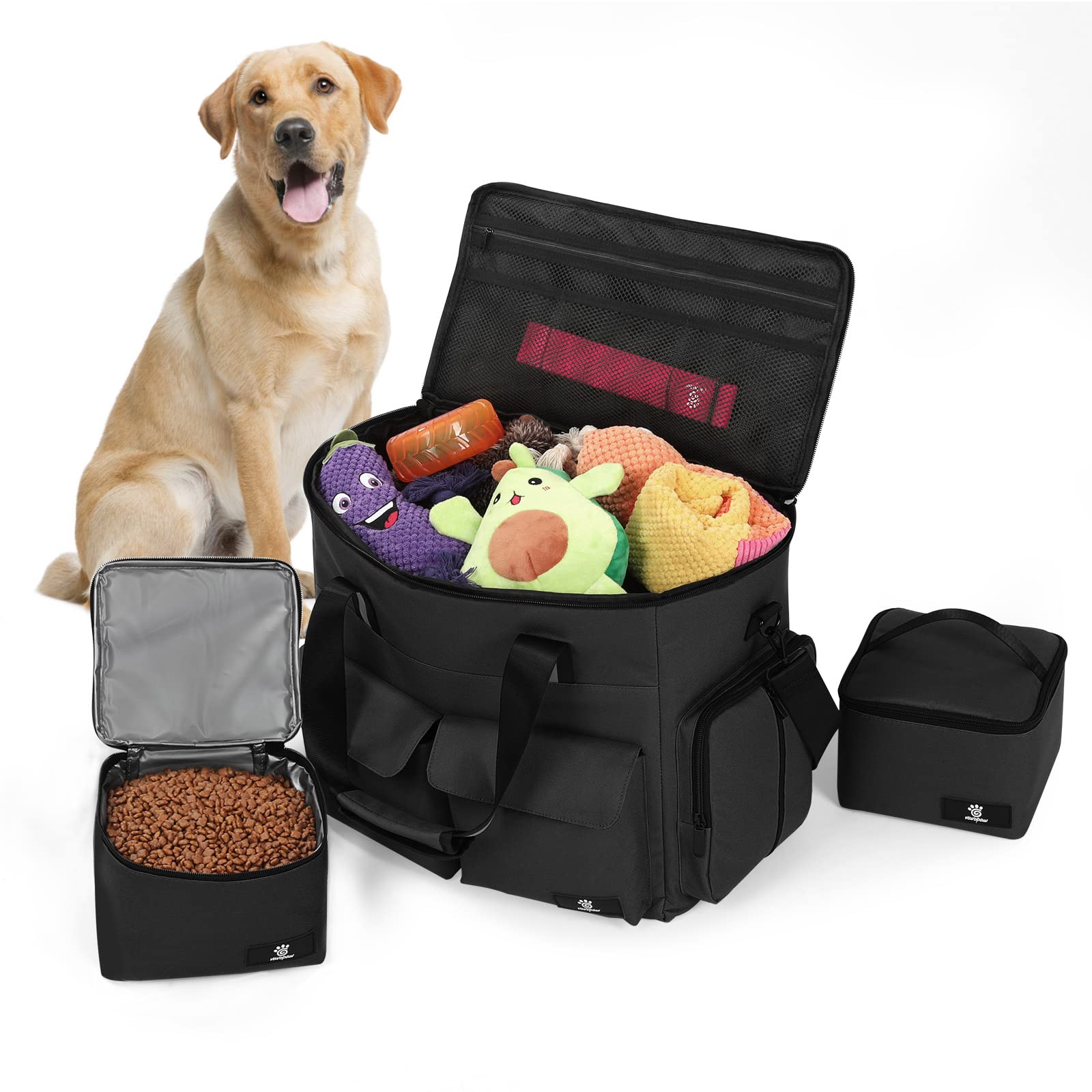 VavoPaw Dog Travel Bag - Airline Approved Pet Carrier with 2 Food Containers & Multi-Function Pockets for Dogs & Cats | Perfect for Weekend Hiking, Overnight Camping & Daily Pet Outings