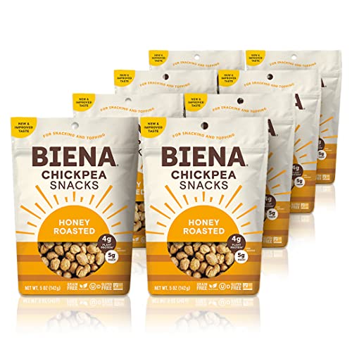 Honey Roasted Chickpea Snacks by BIENA - Gluten Free, Dairy Free, Vegetarian, Plant-Based Protein - 5 Ounce (Pack of 8) - Perfect for Healthy Snacking, Office Lunch, and On-the-Go Nutrition